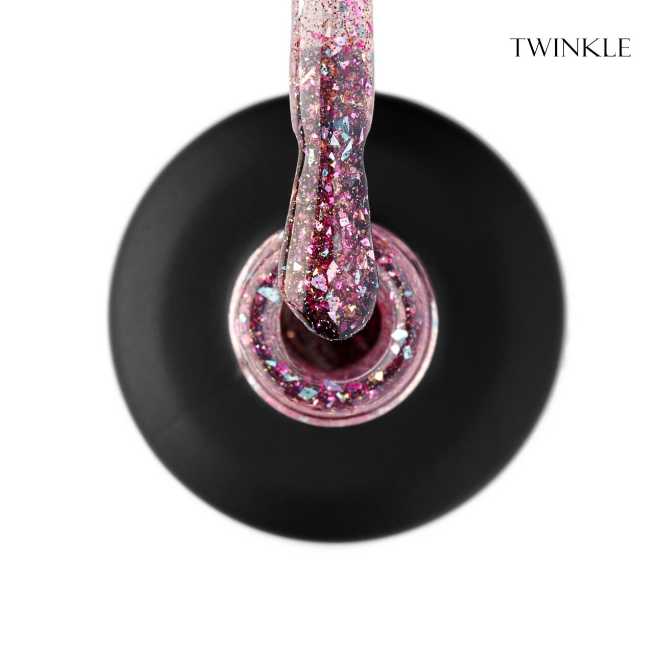 Топ для гель-лаку GLOSS Shine top coat Twinkle, 11 мл (прозорий з малиновим підтоном та галографічною поталлю)
