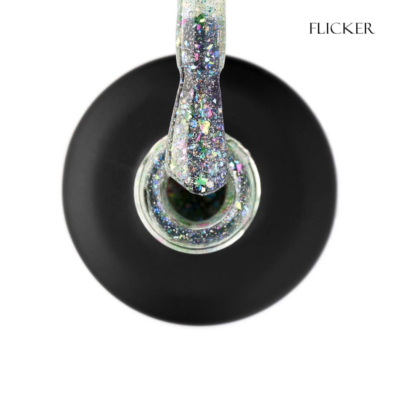 Топ для гель-лаку GLOSS Shine top coat Flicker, 11 мл (прозорий з салатовим підтоном, галографічною та зеленою поталлю)