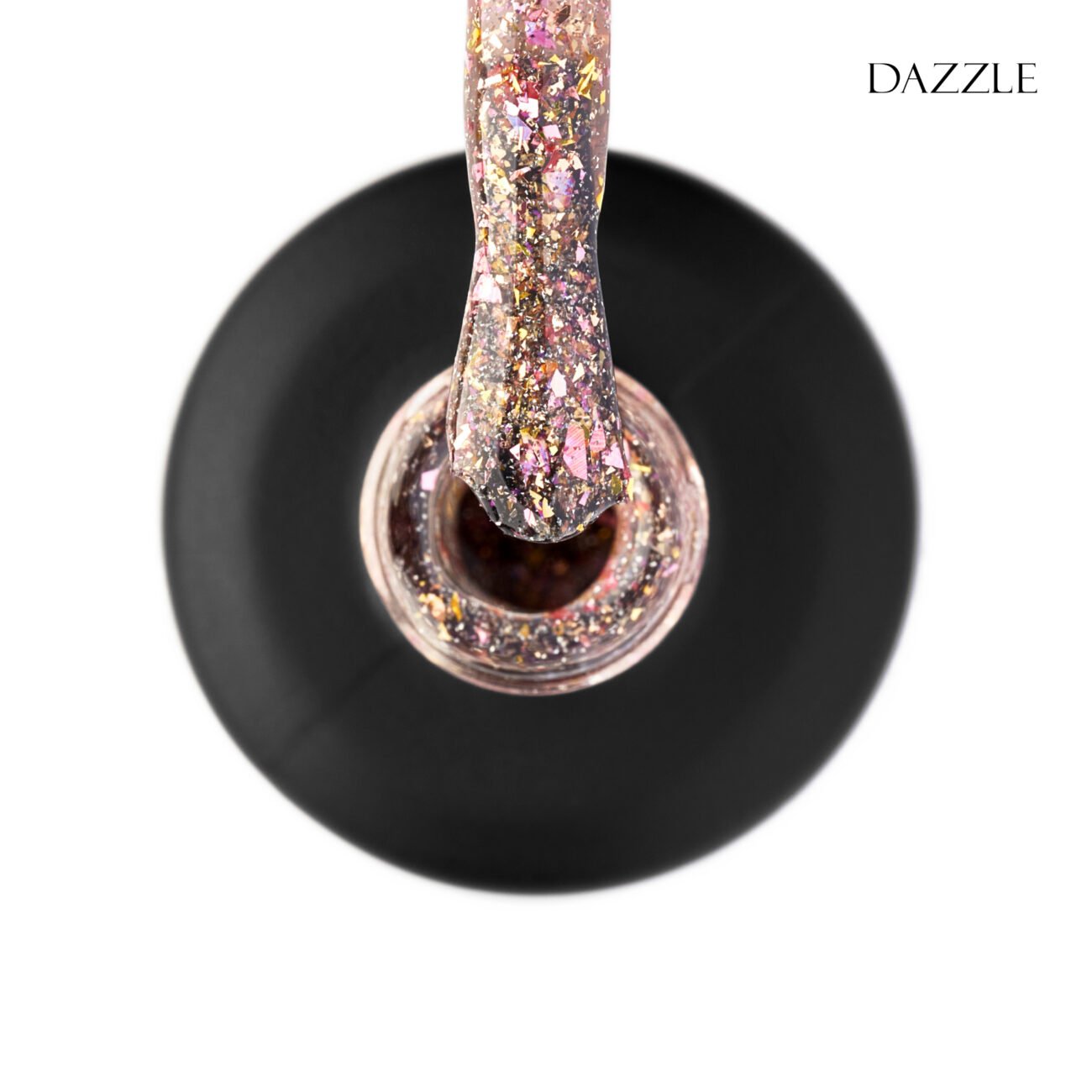 Топ для гель-лаку GLOSS Shine top coat Dazzle, 11 мл (прозорий з персиковим підтоном, з рожевою та золотистою поталлю)